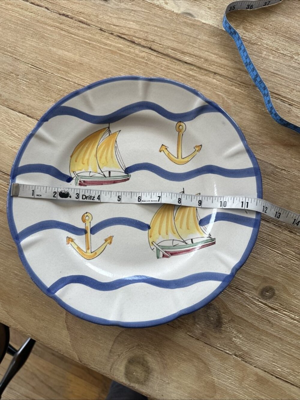 Vietri CAPRI Solimene Sailboats & Anchors Nautical 11.5" Dinner Plate Italy - Picture 10 of 10